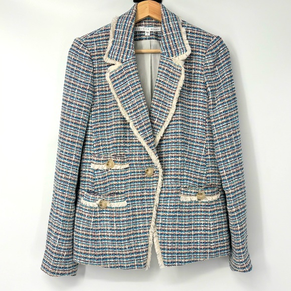 Veronica Beard Jackets & Blazers - Veronica Beard Aba multi color tweed blazer single button size 0 fringe accents